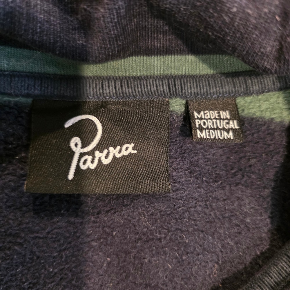 Parra Striped Quarter Zip Sweatshirt Mens Medium Navy Green Pullover Portugal - Picture 4 of 5